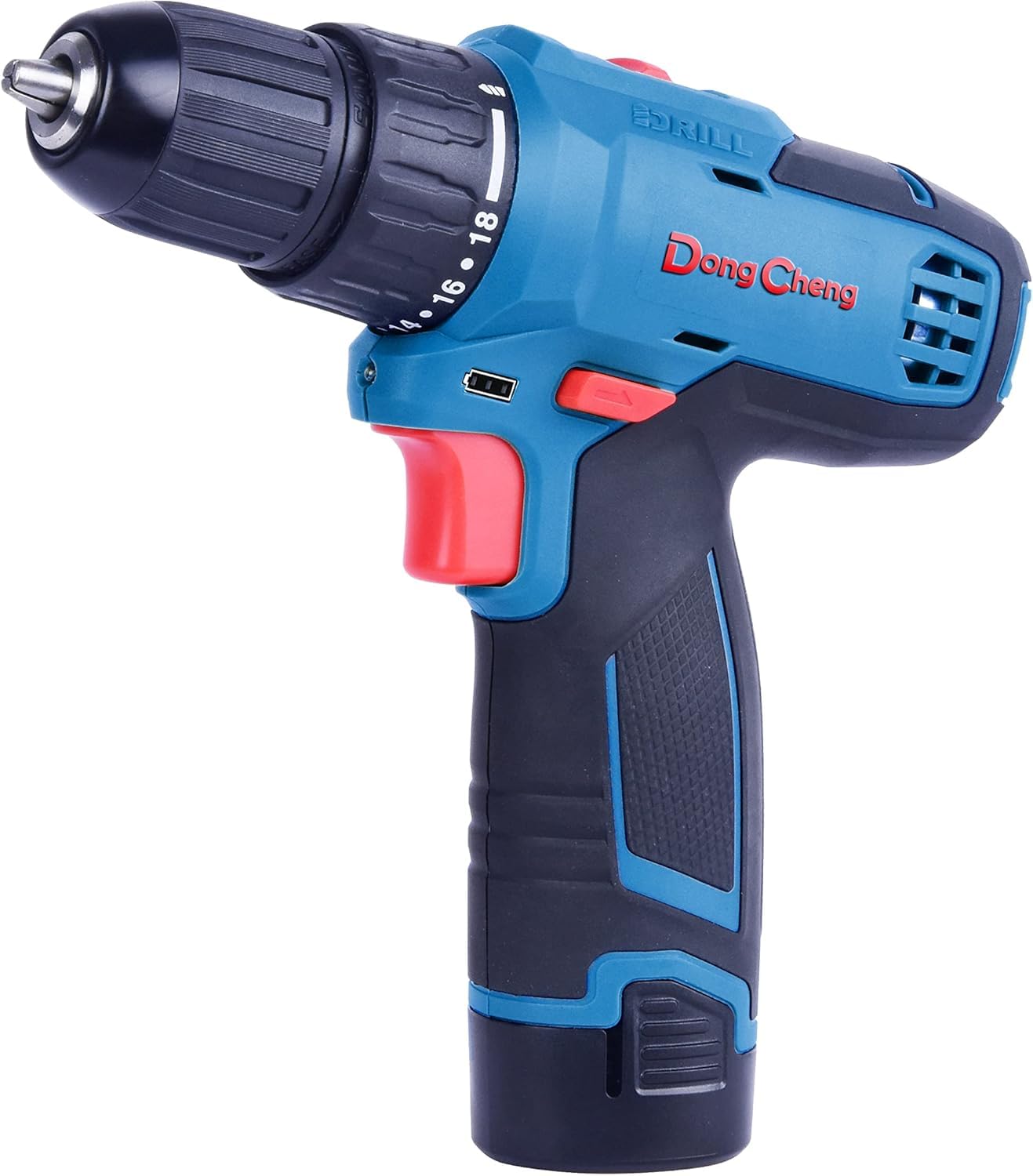 DongCheng DCJZ1202E 10.8V Cordless Driver Drill | 10mm Chuck | 35 Nm Torque | 18+1 Settings | 2-Speed | 2 Batteries Included